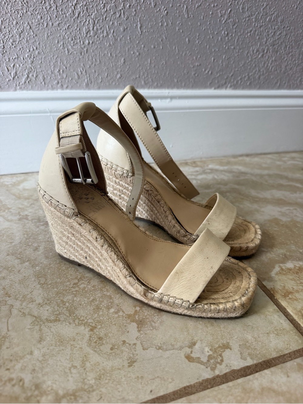 Vince Camuto Cream Espadrille Wedge Sandals with Ankle Strap